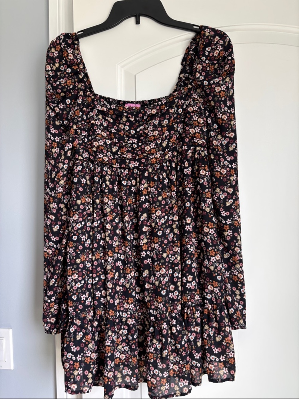miami Black Floral Square-Neck Long Sleeve Tunic